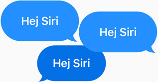 Tre blå talebobler, som alle viser teksten “Hej Siri”.