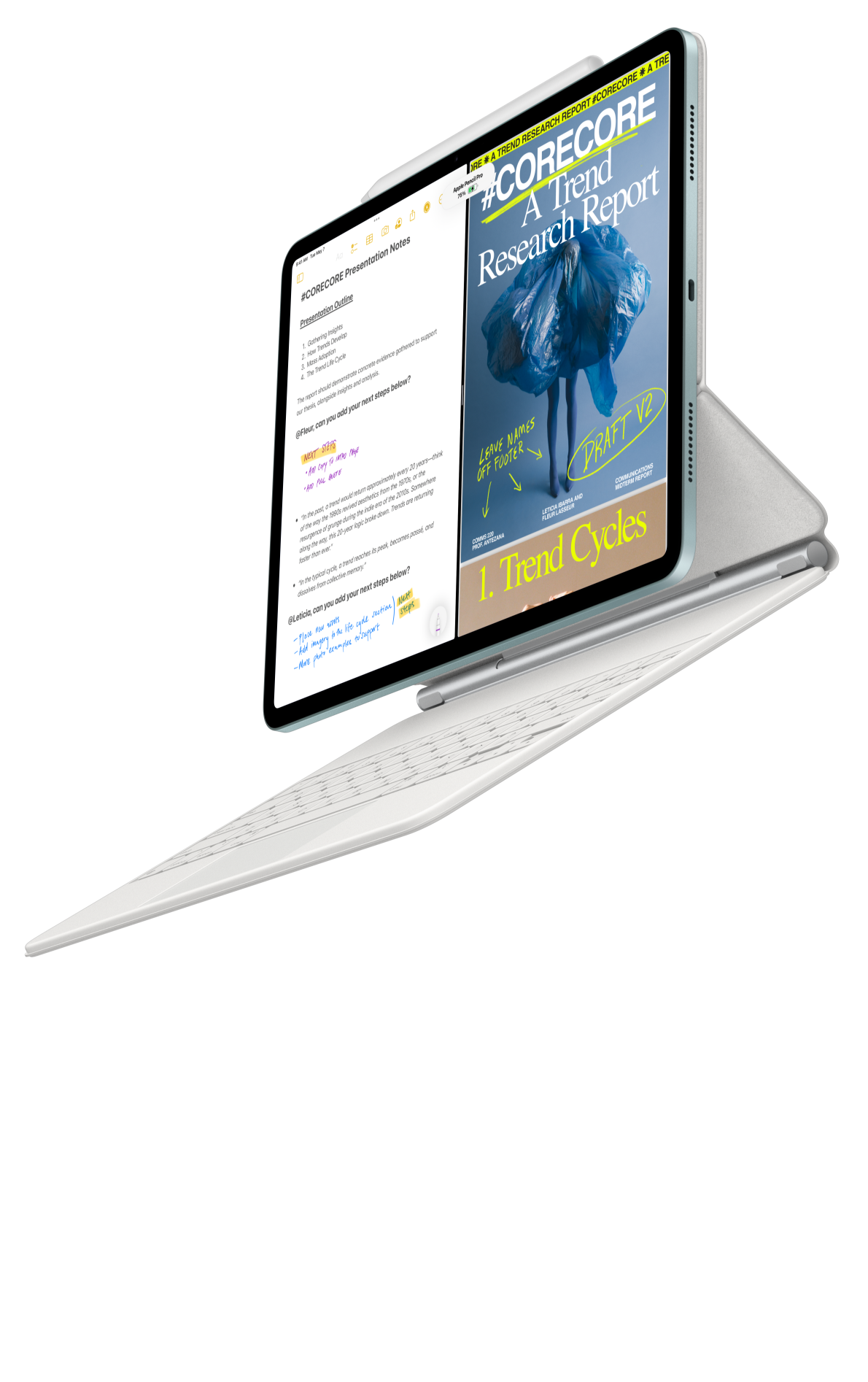 iPad Air die wordt gekoppeld met Magic Keyboard en Apple Pencil Pro