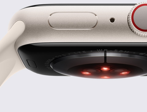 Apple Watch 底部圖，展示錶背的感測器。
