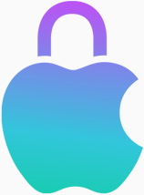 Apple logosunun gizliliği simgeleyen kilit şeklindeki renkli grafiği.
