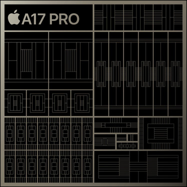 En stiliserad illustration av A17 Pro-chippet