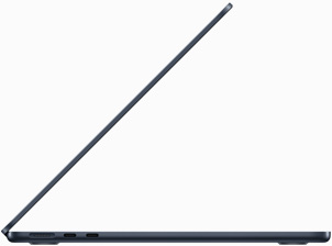 Страничен изглед на MacBook Air в полунощно