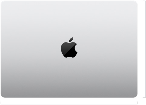 Ydersiden af en lukket 14" MacBook Pro med Apple-logoet i midten