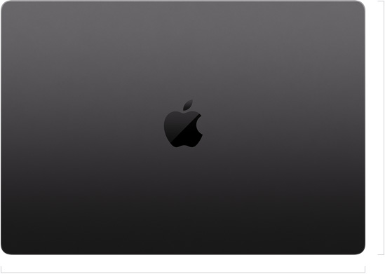Ydersiden af en lukket 16" MacBook Pro med Apple-logoet i midten