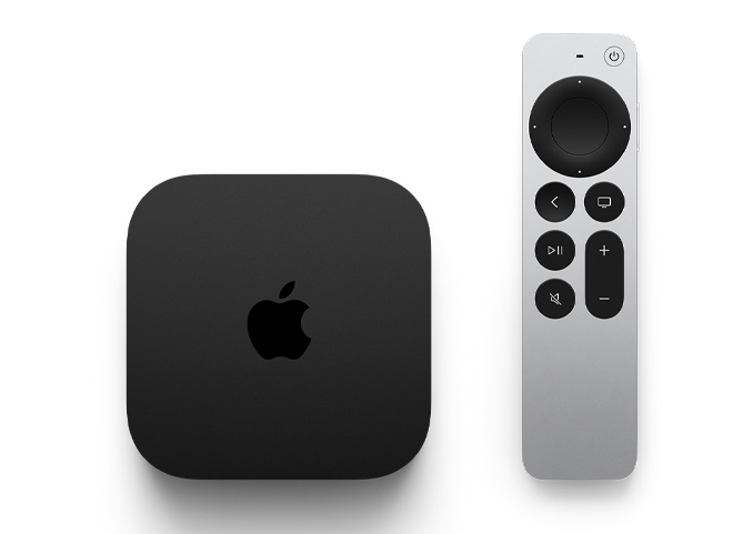 Görüntü, Apple TV 4K ve Siri Remote’u gösteriyor.