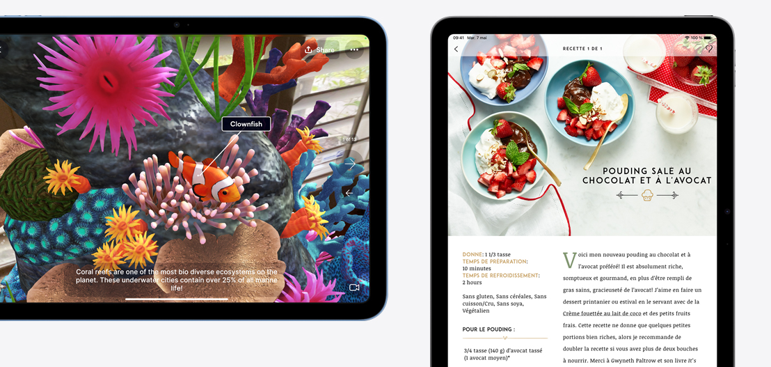 An iPad and iPad Air showcasing the Jigspace and Kitchen Stories apps.