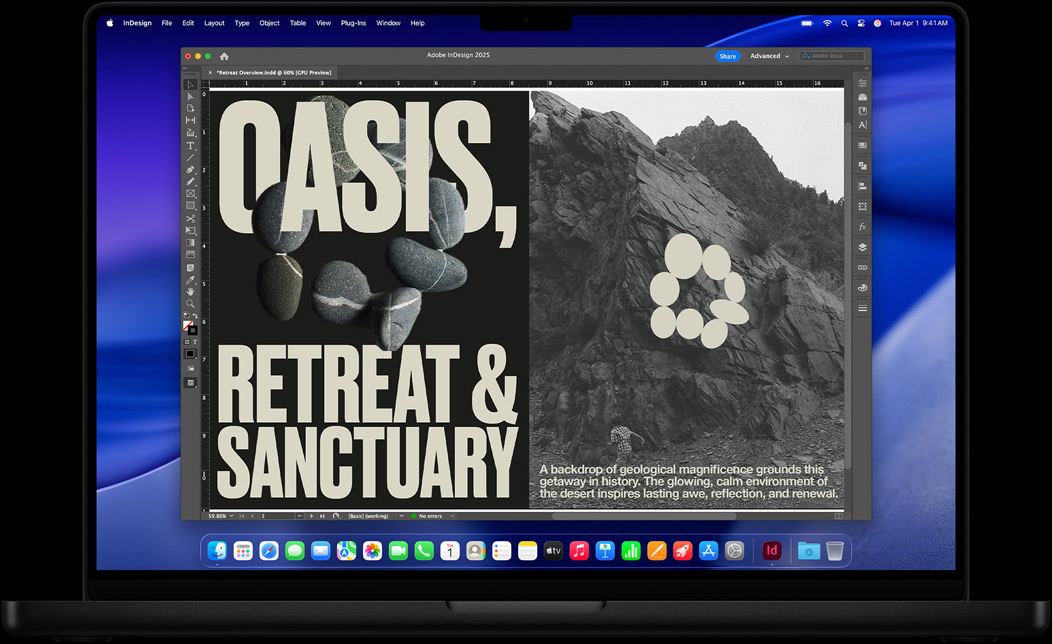 Schermata di MacBook Pro con la creazione di un poster su Adobe InDesign per un ritiro