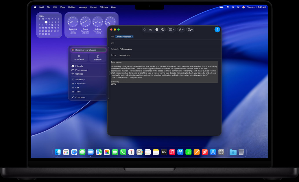 Gli Strumenti di scrittura di Apple Intelligence usati per scrivere un’email