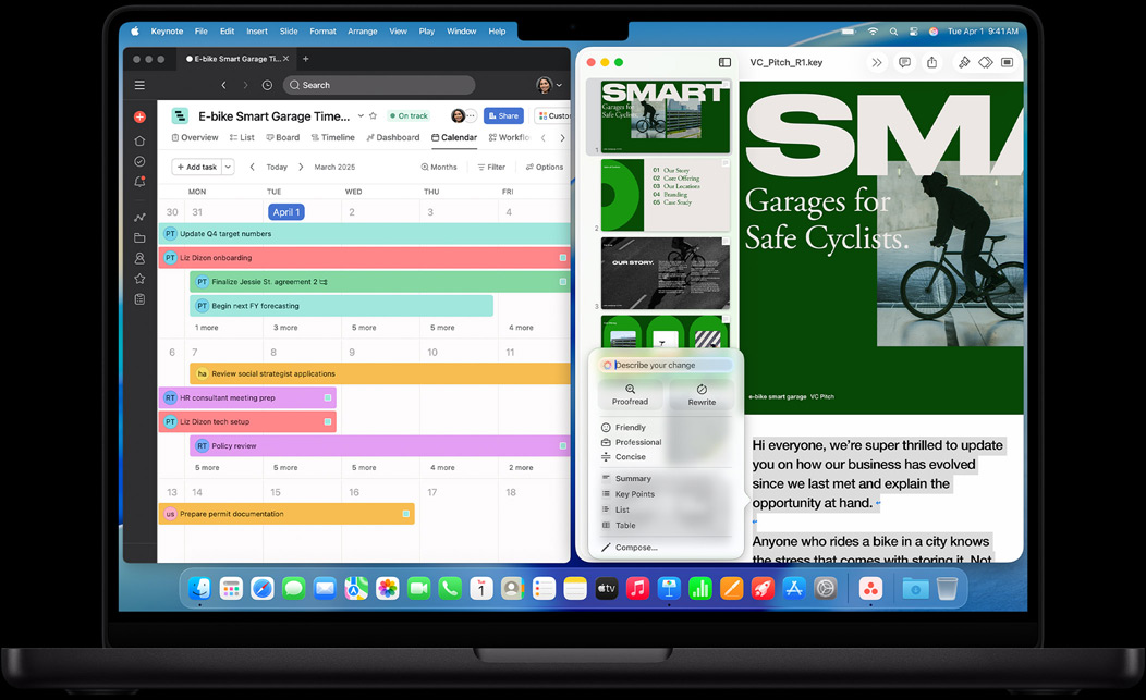 Schermata di MacBook Pro con le app Asana e Keynote