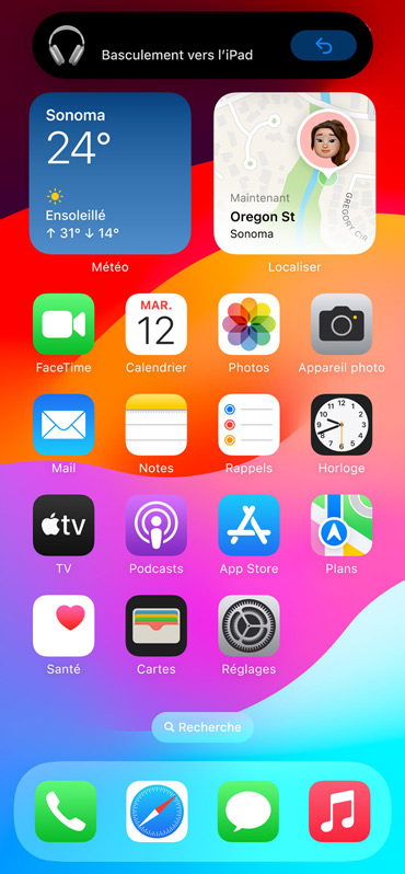 Image montrant la notification de basculement automatique sur un écran d’iPhone.