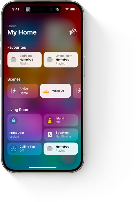 iPhone showing the Home app’s Home Screen UI