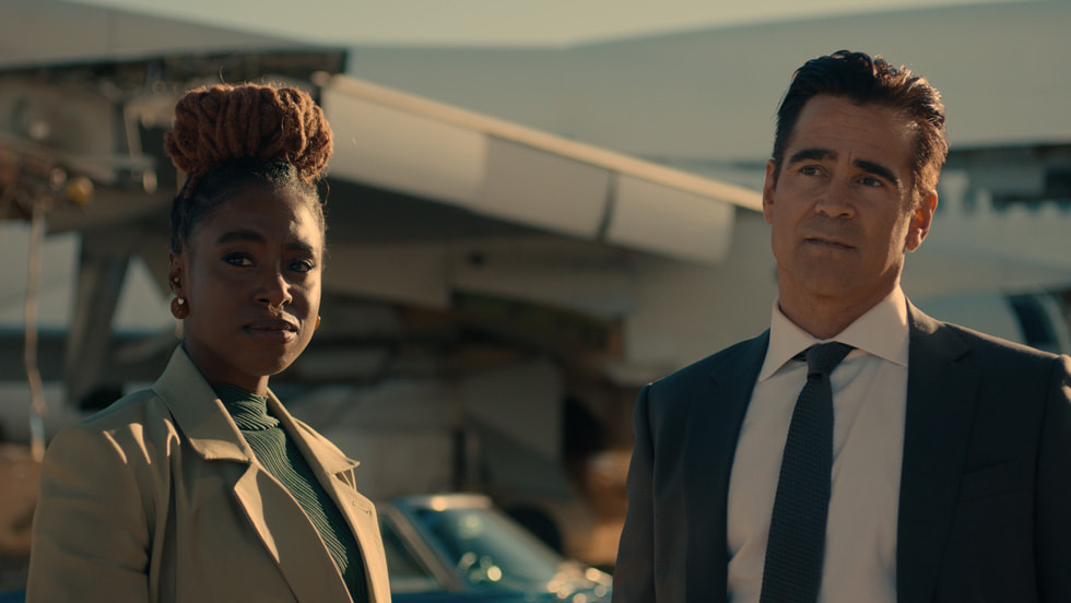 Kirby and Colin Farrell star in “Sugar,” coming to Apple TV+ 5 April 2024.