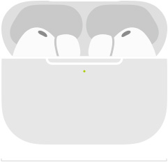 Sketch of AirPods Pro 3 inside MagSafe Charging Case (USB-C), rounded case exterior, LED power indicator, case lid open, width in inches and millimetres