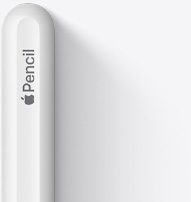 الجزء العلوي من قلم Apple الجيل الثاني معروض مع رأس علوي مدور، وشعار Apple، وكلمة Pencil.