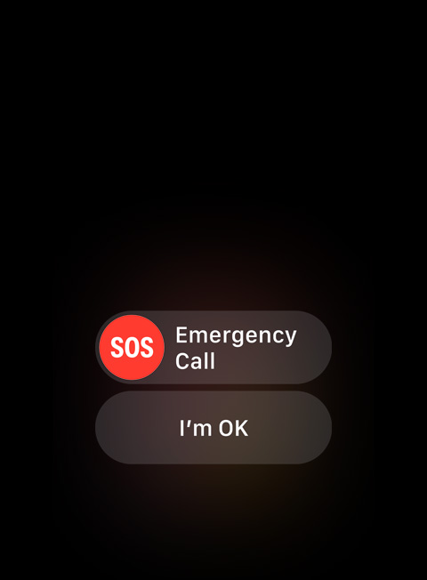 SOS funkcijos nuotrauka su galima parinktimi „Emergency Call“ arba „I'm OK“.