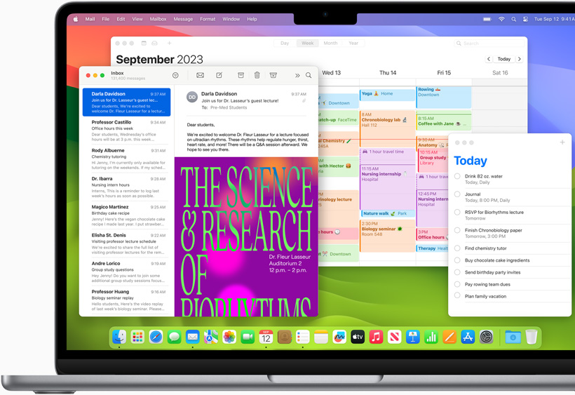 MacBook Air上显示的邮件、日历和提醒