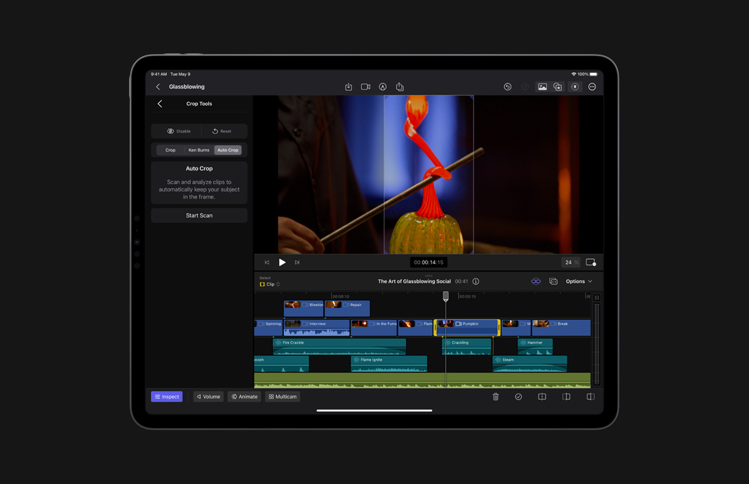 在 iPad Pro 使用 iPad 版 Final Cut Pro 調校片段的顯示比例。