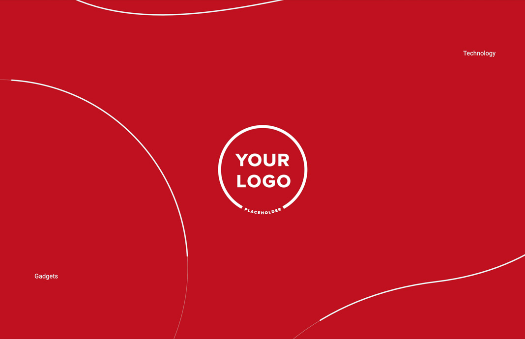Texto blanco sobre fondo rojo diseñado para representar un logotipo con el texto: «Tu logotipo, marcador de posición».