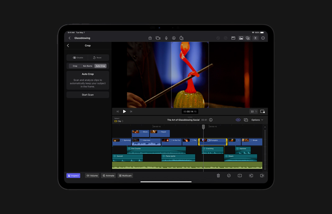 在 iPad Pro 上的 iPad 版 Final Cut Pro 調整影片的顯示比例。