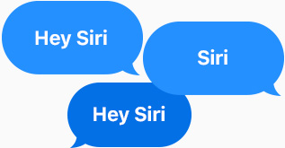 Three blue speech bubbles all say “Hey Siri”.