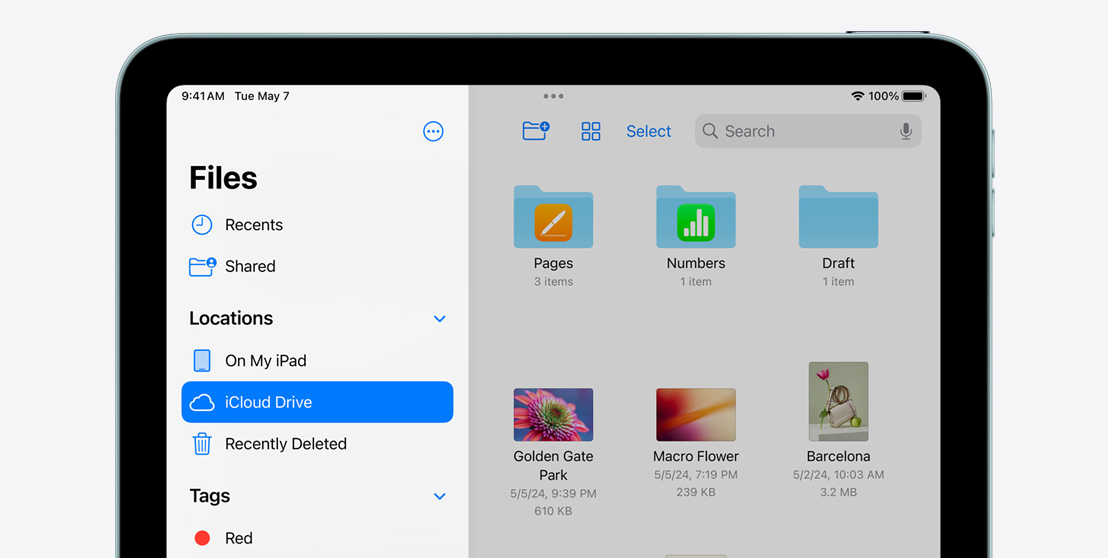 iPad Air med Filer-appen.