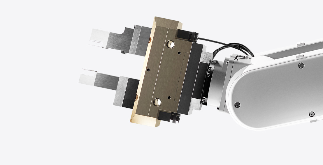 Futūristiska Apple moderno izjaukšanas robotu roka un plauksta.