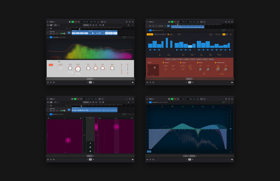 Compilation of sound effects plug-ins shown side by side.