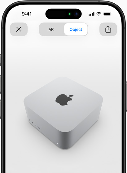 Visualización del Mac Studio en realidad aumentada en un iPhone