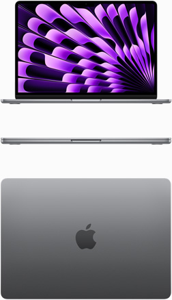 Prednji pogled i odozgo na MacBook Air u svemirski sivoj boji