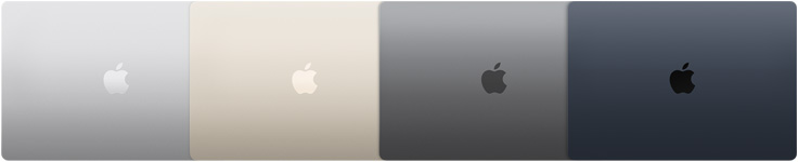 ตัวเครื่องภายนอกของ MacBook Air ทั้ง 4 รุ่น ซึ่งแสดงสีที่แตกต่างกัน 4 สี