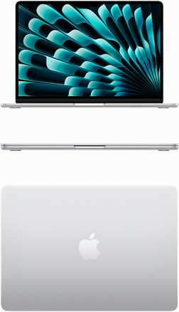 銀色 MacBook Air 正面圖及俯視圖