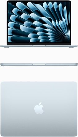 天藍色 MacBook Air 正面圖及俯視圖