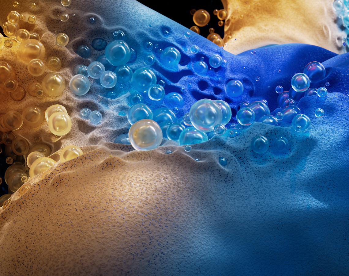 Animazione 3D con texture blu che si muovono, per dimostrare le prestazioni grafiche di MacBook Pro