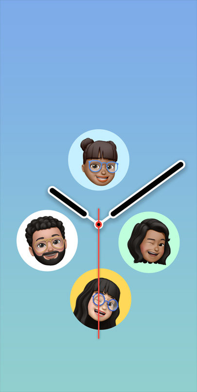 Four Memoji of a family on a watch face.