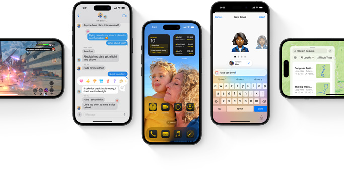  Multiple iPhone devices shown with new iOS 18 features