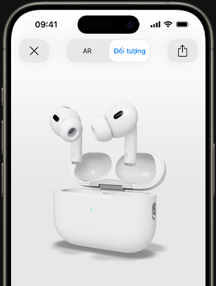 Một chiếc iPhone đang hiển thị kết xuất thực tế ảo tăng cường của AirPods Pro.