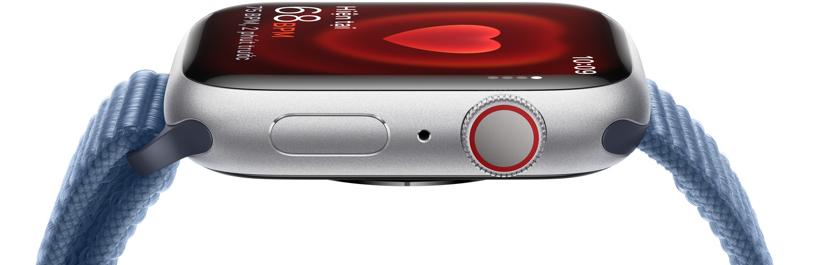 Hình ảnh mặt bên của Apple Watch thể hiện nhịp tim của ai đó.