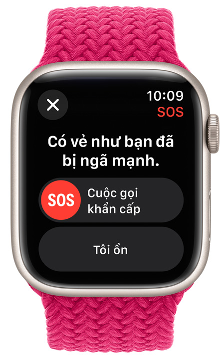 Hình ảnh mặt trước của Apple Watch với tính năng SOS được kích hoạt.