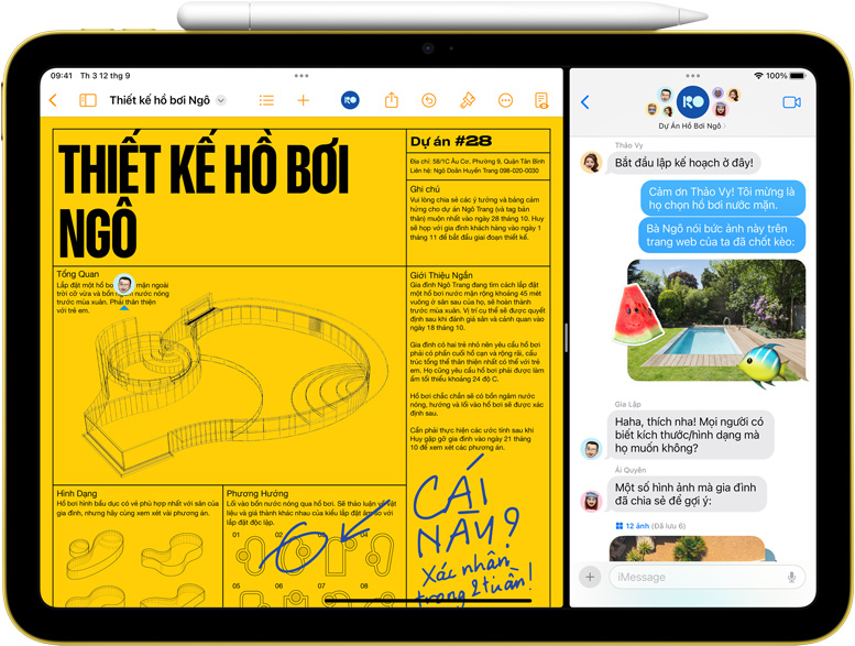 Split View của Pages và Tin Nhắn trên iPad