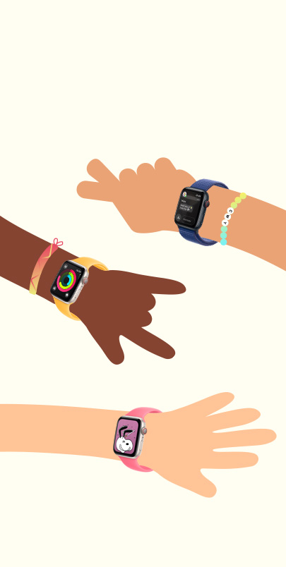 Four Memoji of a family on a watch face.