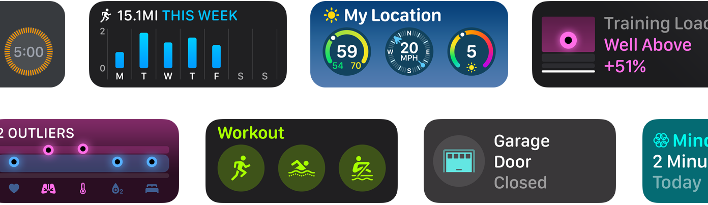 A selection of new app widgets for watchOS