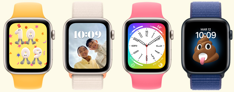 Plusieurs Apple Watch affichant des cadrans amusants.