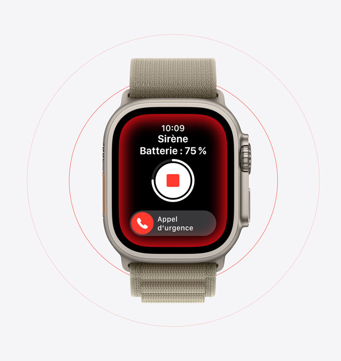 La sirène en cours d’utilisation sur une Apple Watch Ultra 2.