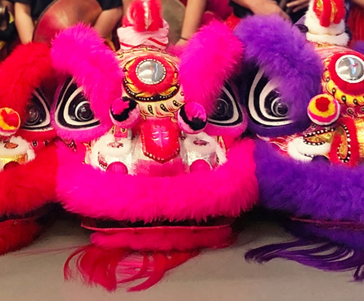Foto de un disfraz de danza de un león chino.