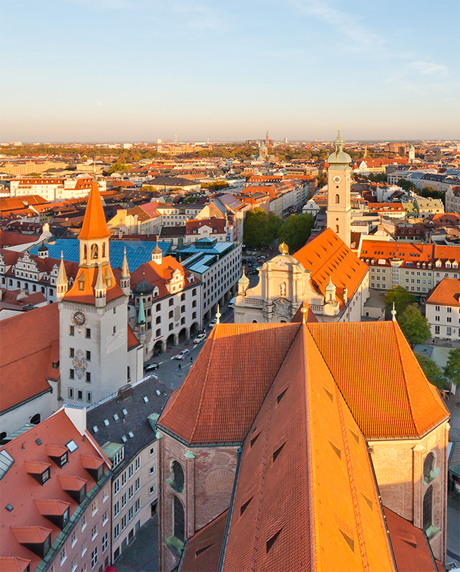 Luftfoto af byen München i Tyskland.
