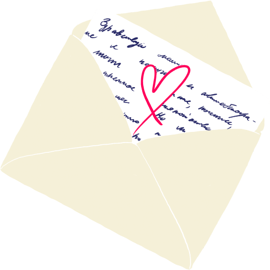 Cartas escritas a mano con dibujos hechos a mano aparecen flotando.