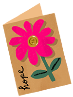 Ett handgjort kort med en stor och färgglad blomma på framsidan