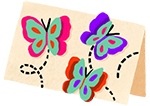 Noch eine selbst gemachte Grusskarte mit bunten Schmetterlingen auf der Vorderseite