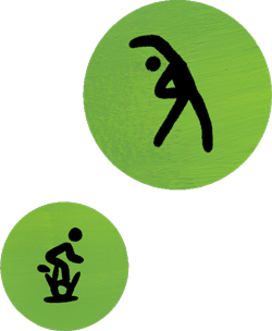 Dwie ikony Apple Fitness symbolizujące wyciszenie i spinning.