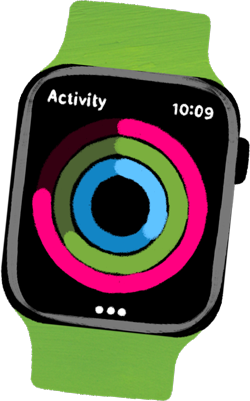 Obrázek Apple Watch, na kterých jsou zobrazené kroužky aktivity